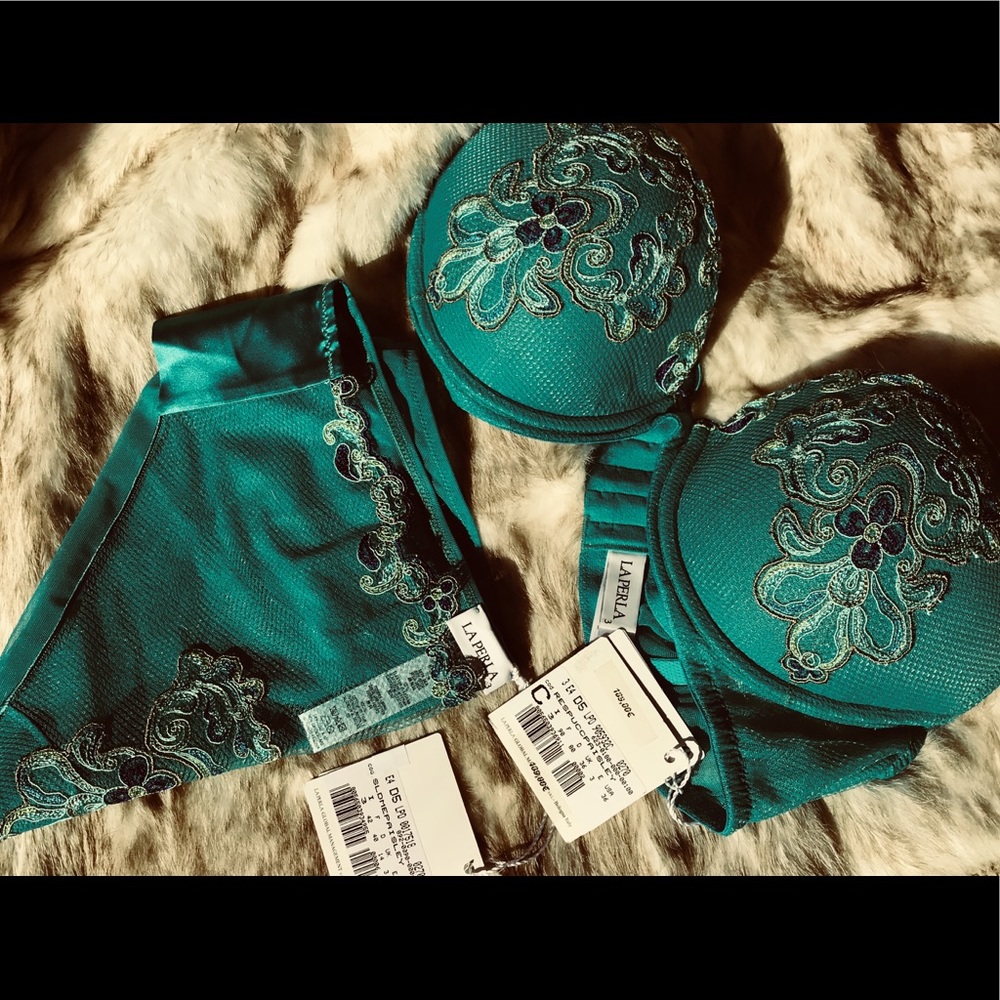 La Perla Paisley Green Bra and Pantie set